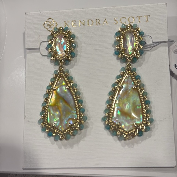 NWT Kendra Scott Beaded Camry Gold Statement Earrings in Iridescent Mix - Picture 6 of 7